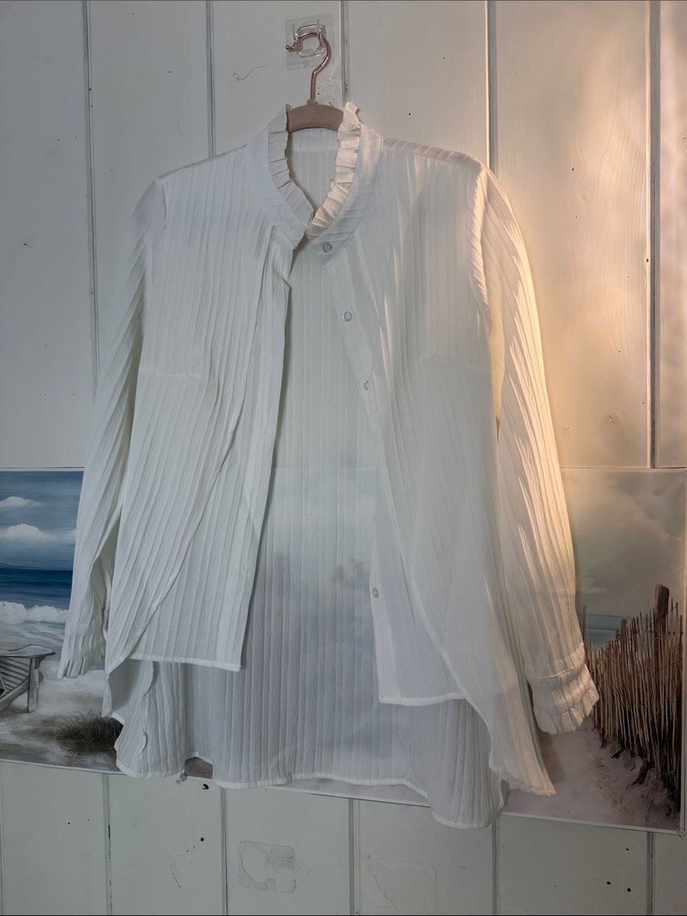 White Pleated Button-Down Blouse